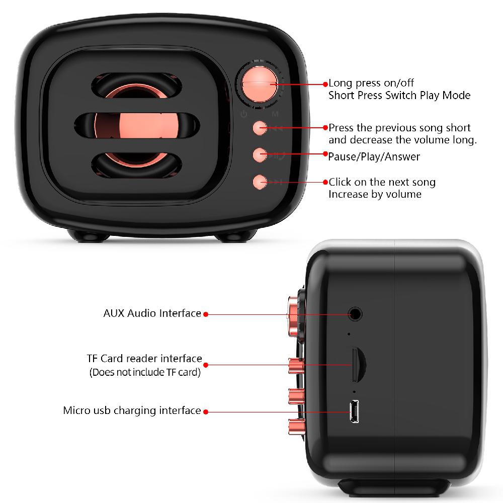 Retro Portable Loudspeaker Box Mini Wireless Speaker Bluetooth5.0 Stereo Sound 1200mAh Battery Micro USB Port Support TF Card Retro Portable Loudspeaker Box Mini Wireless Speaker Bluetooth5.0 Stereo Sound 1200mAh Battery Micro USB Port Support TF Card